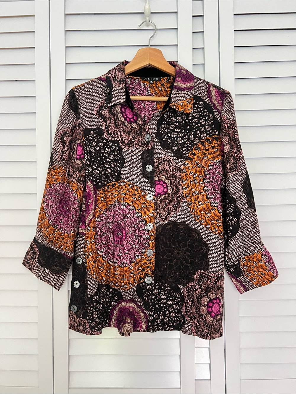 John Mark artsy boho multicolor floral long sleeve tunic size medium